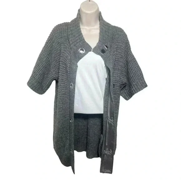 Womens Michael Kors Gray Metal Toggle Cardigan Sweater Wool Blend Size M EUC - Picture 4 of 13